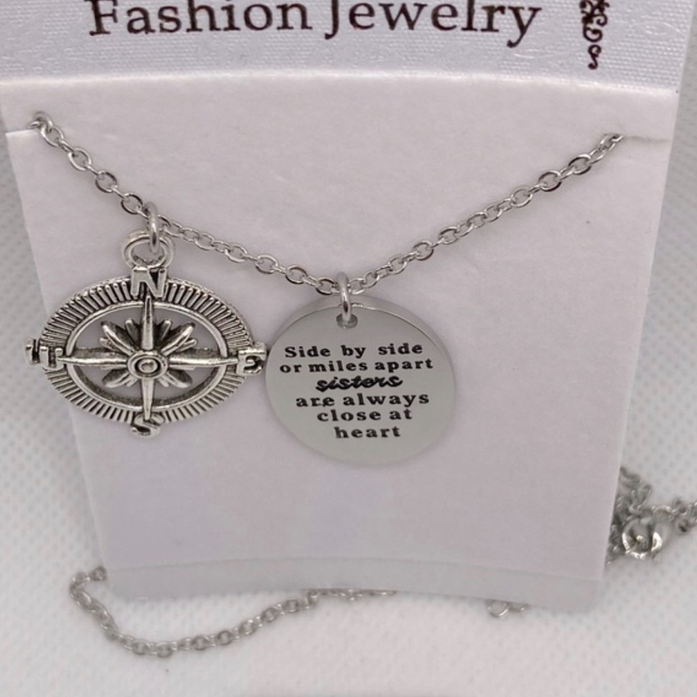 Side by Side or Miles Apart Compass Pendant